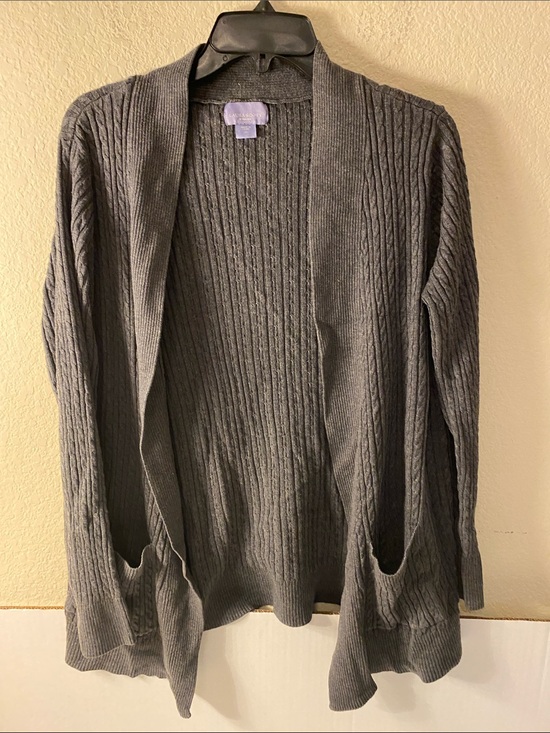Laura Scott Sweaters - Laura Scott Charcoal Gray Cable-Knit Open Cardigan